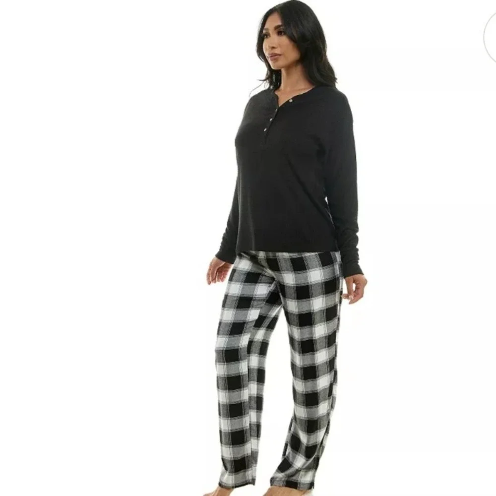 Croft & Barrow Womens Comfort & Joy Pajamas Set Black Buffalo‎ Check Medium NEW